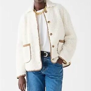 J. Crew Women's Cream Teddy Jacket with Brown Accents